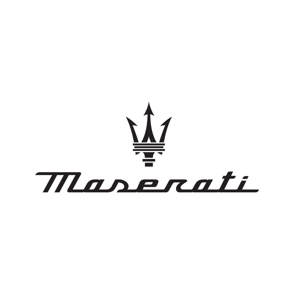Maserati logo: black trident emblem above the brand name in a sleek, stylized font.