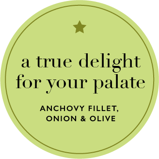 Green circular label with text:
