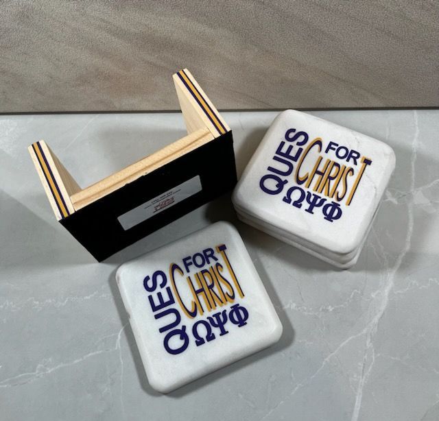 A coaster that says 