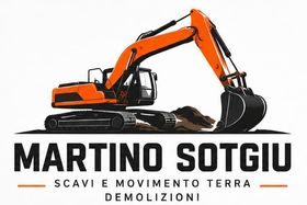 Logo con escavatore arancione e la scritta “Martino Sotgiu” e “Scavi e movimento terra e demolizioni”