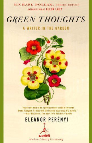 Book cover for “Green Thoughts: A Writer in the Garden” with red and yellow flowers on a cream background