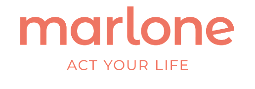 Logo Marlone rose corail avec le slogan « ACT YOUR LIFE » en dessous.