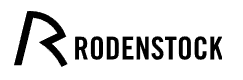 Logo Rodenstock avec un « R » stylisé noir et le nom de la marque sur fond blanc.