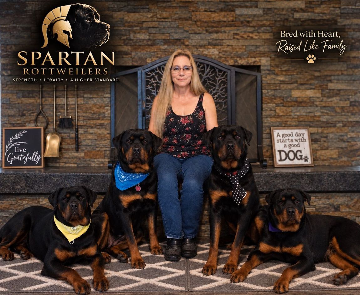 Spartan Rottweilers with 4 adult Rottweilers