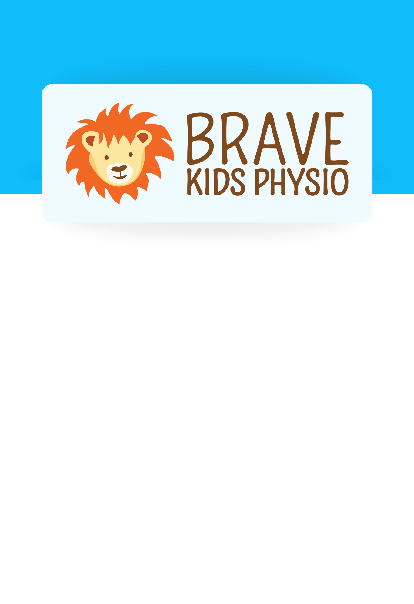 Brave Kids Physio logo featuring a friendly lion mascot alongside playful typography representing children’s physiotherapy services.