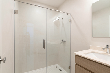 Bathroom remodeling with tile shower and vanity