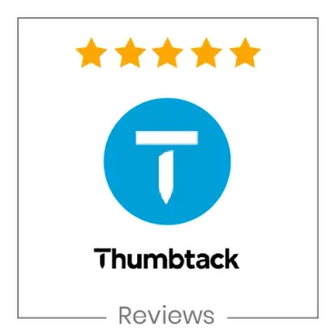 Thumbtack Reviews badge with five gold stars and blue Thumbtack logo