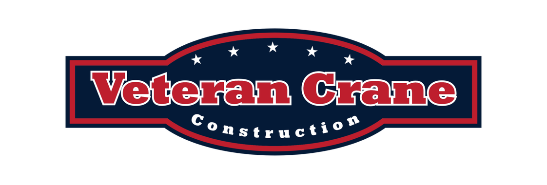 Veteran Crane Construction logo in red, white, and blue on a dark background
