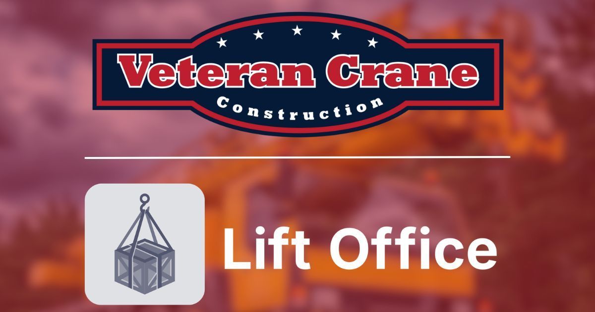 Veteran Crane Construction logo with Lift Office text on a red background