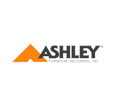 Ashley Furniture Industries logo with orange mountain icon and gray text on white background