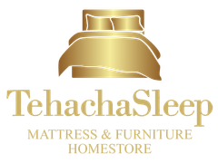 TehachaSleep logo with gold bed icon and text: Mattress & Furniture Home.