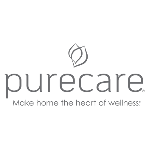 PureCare logo in gray with leaf icon and tagline, “Make home the heart of wellness.”
