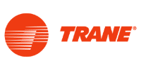 Trane logo: Orange circle with stylized lines and "TRANE" text.