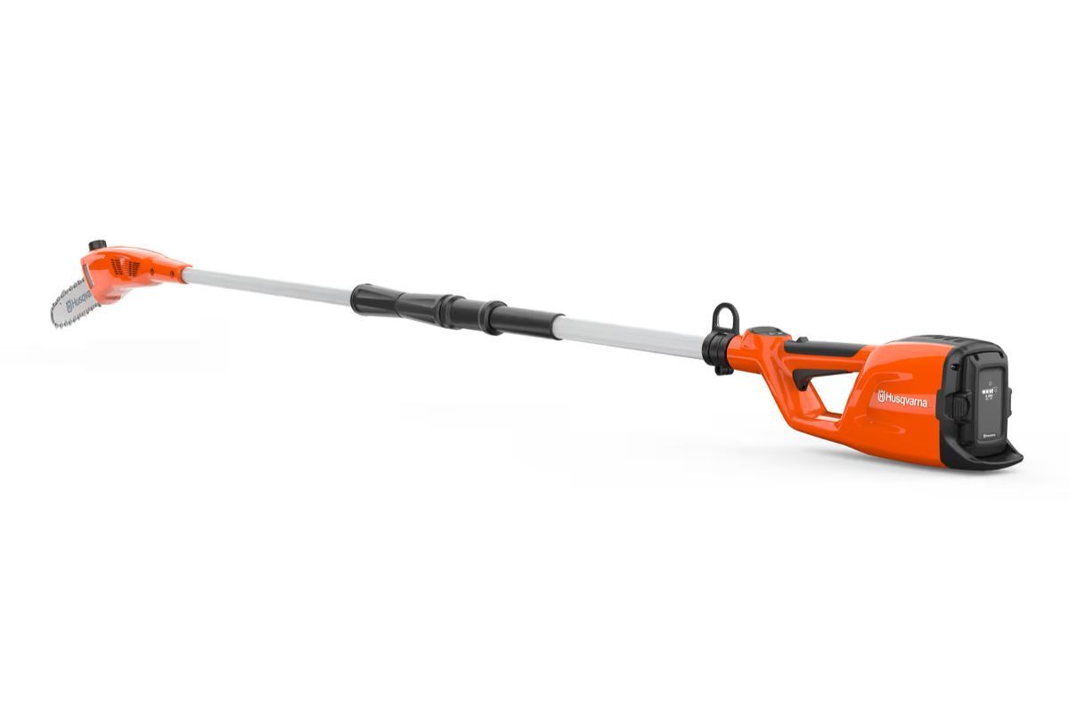 Orange And Black Battery-powered Pole Saw — Tuggerah Outdoor Power in Tuggerah, NSW