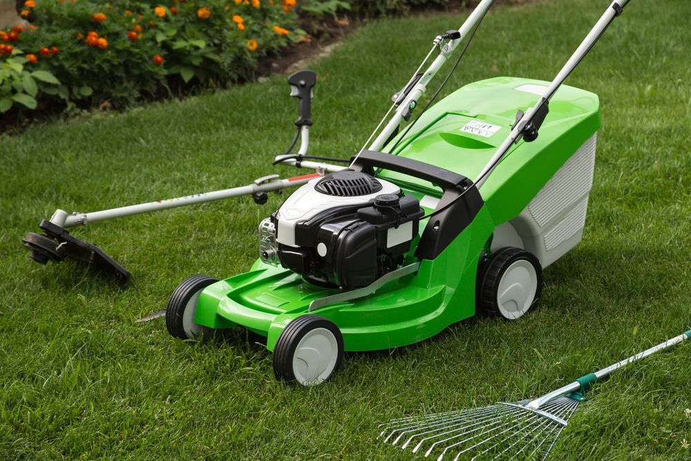 A Green Lawn Mower is Sitting on Top of a Lush Green Lawn — Tuggerah Outdoor Power in Tuggerah, NSW