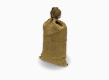A military specification plain burlap sandbag.