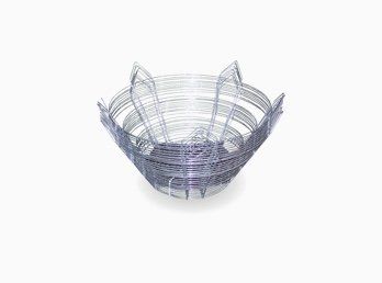 Wire baskets stacked together.
