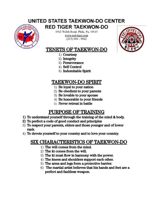 Flyer for United States Taekwon-Do Center and Red Tiger Taekwon-Do with program details and logos