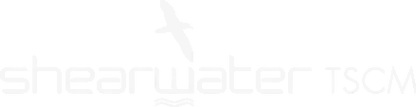A white logo with a bird and the words on a white background.