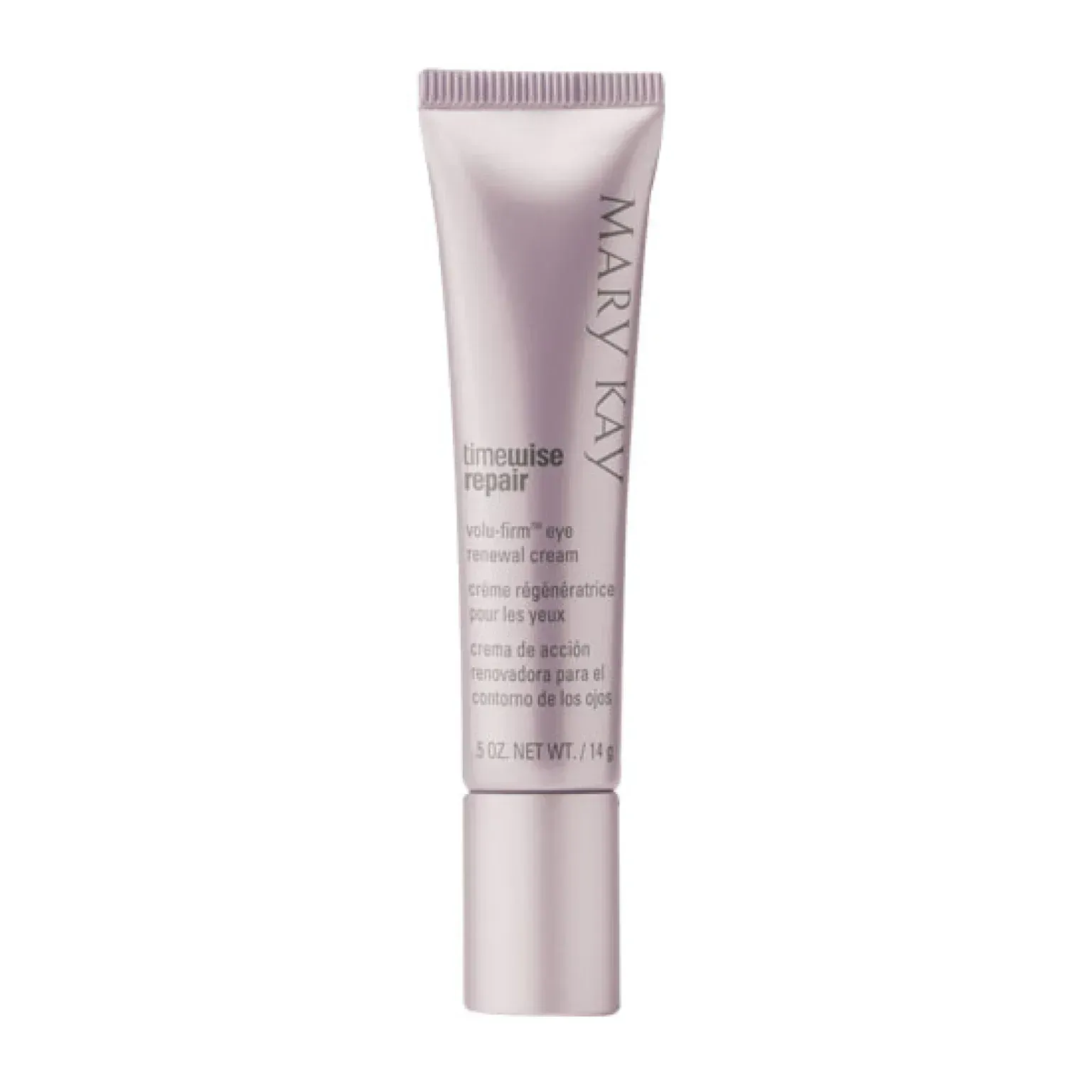 Tubo de cuidado de la piel TimeWise Repair de Mary Kay en envase rosa claro sobre fondo blanco.