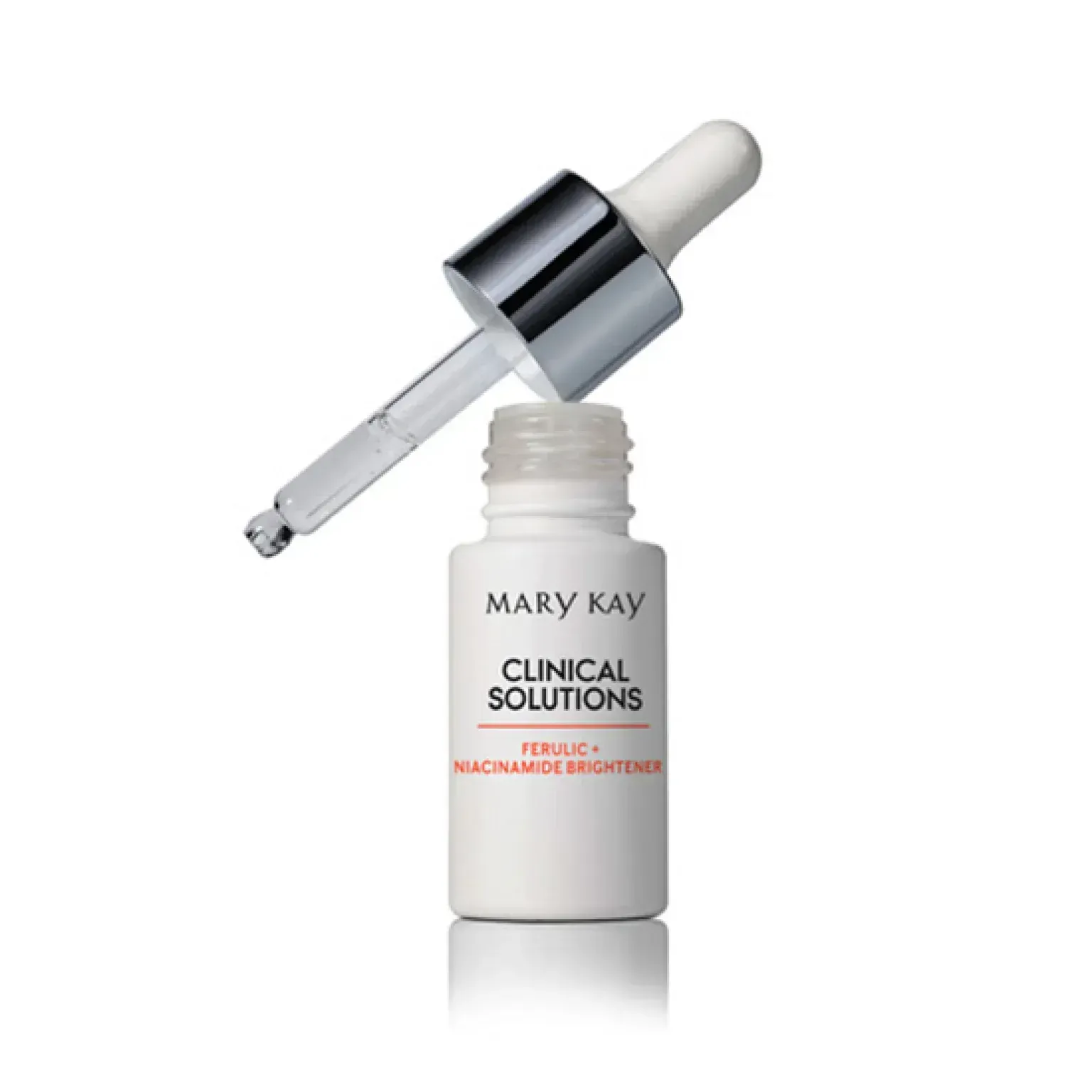 Frasco de sérum para el cuidado de la piel de Mary Kay Clinical Solutions con gotero sobre fondo blanco