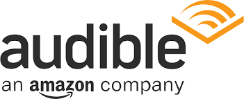 Audible logo with “an amazon company” tagline, black text and orange sound waves