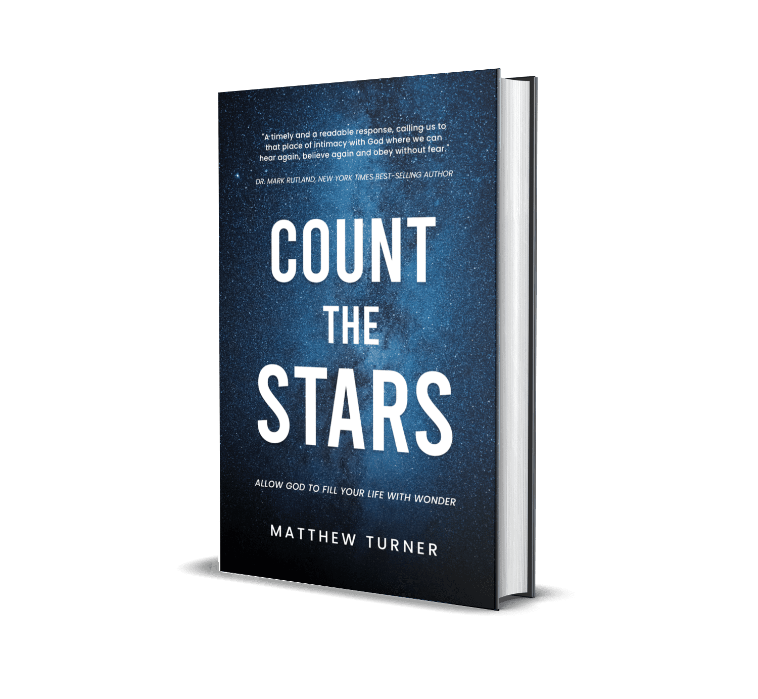 Blue book cover titled “Count the Stars” by Matthew Turner on a white background
