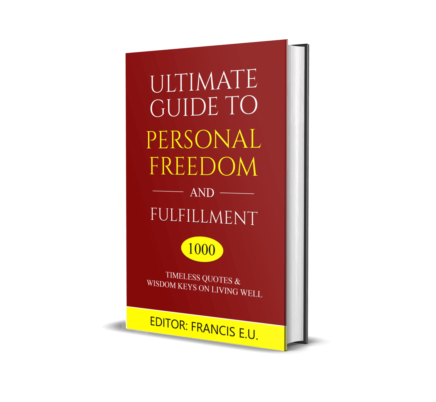 Red book cover titled “Ultimate Guide to Personal Freedom and Fulfillment” with yellow accents