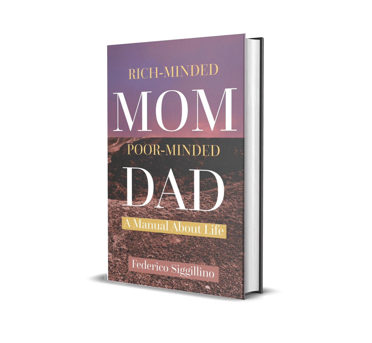 Book cover titled “Rich-Minded Mom, Poor-Minded Dad” in purple, white, and gold.