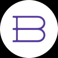 Purple stylized letter B logo on a white circular background