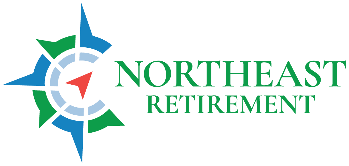 A logo for northeast retirement with a compass in the center.