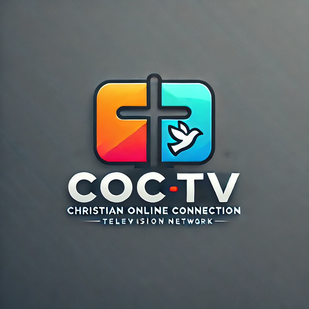 The logo for coc tv faith television is on a blue background.