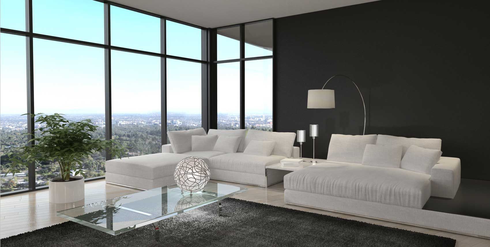 Glass Alice Springs Floor-To-Ceiling Windows In Modern Living Room