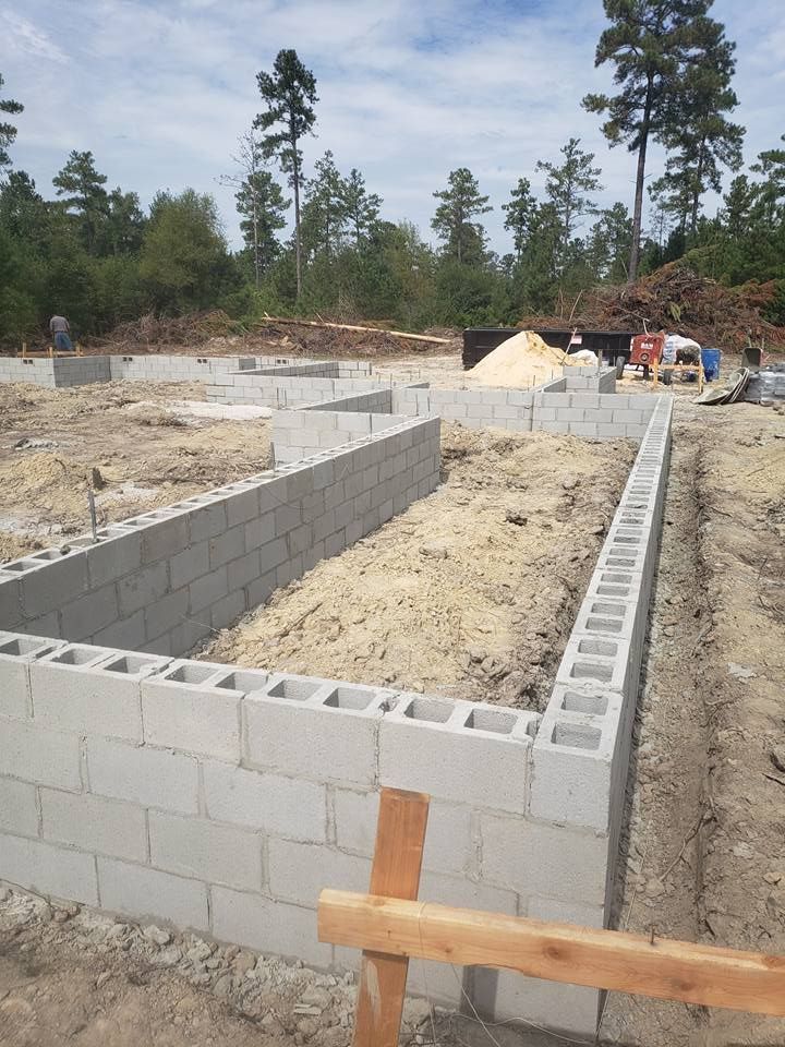 A Foundation of a House is Being Built With Concrete Blocks.