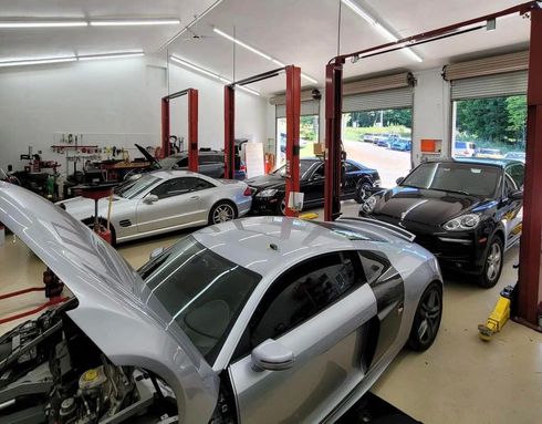 Cars lining up inside the shop | Mountain European Auto Repair