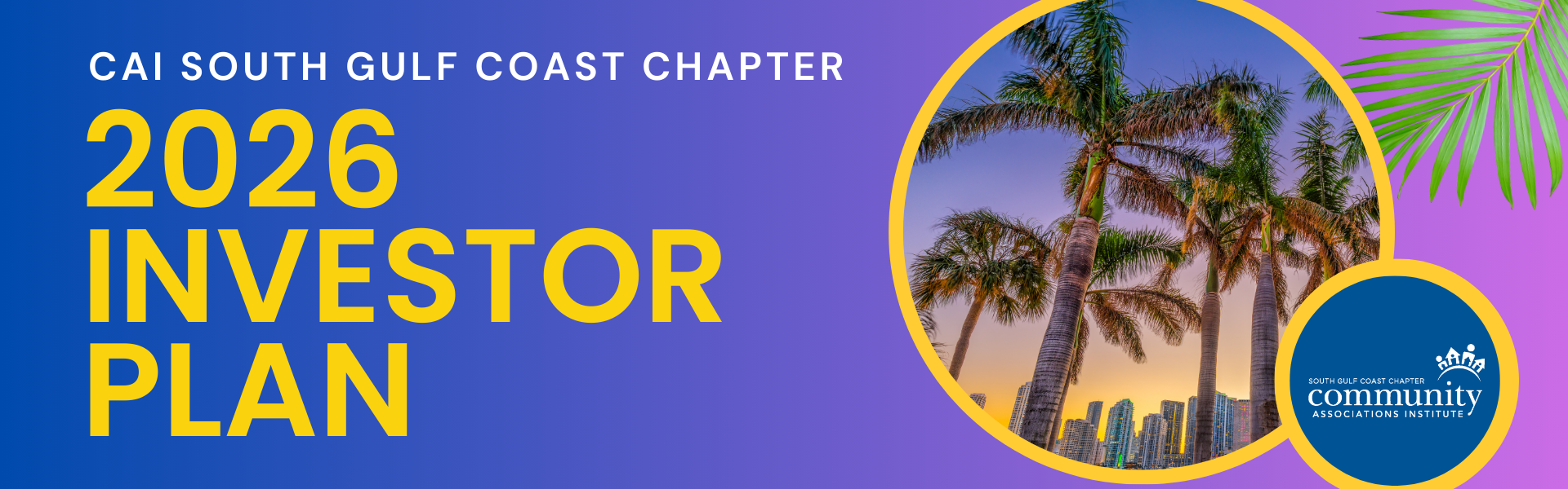CAI South Gulf Coast Chapter 2026 Investor Plan banner with blue sky, palm trees, and yellow title text