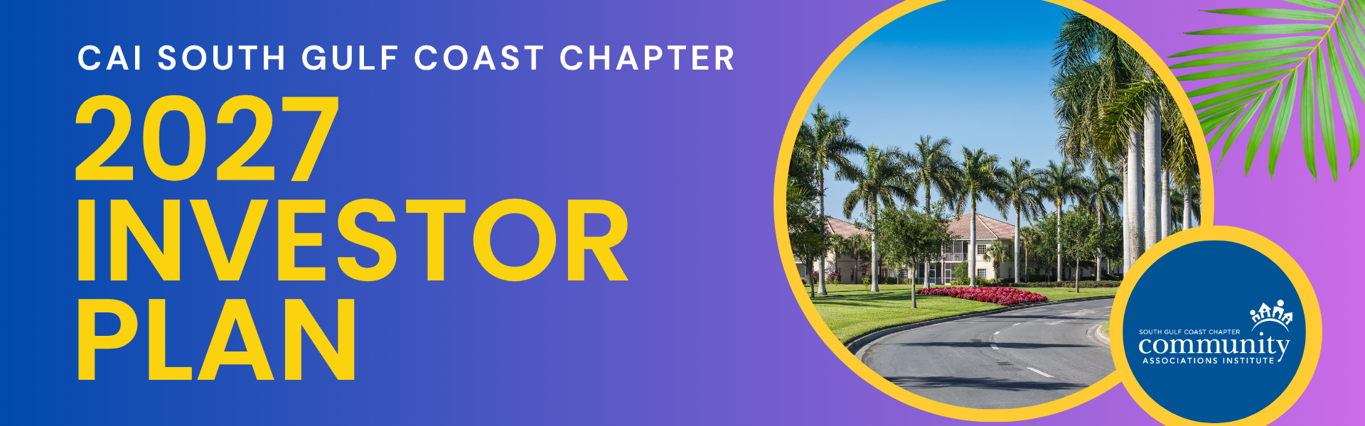 CAI South Gulf Coast Chapter 2026 Investor Plan banner with blue sky, palm trees, and yellow title text