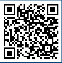 Black-and-white QR code inside a thin blue border on a white background