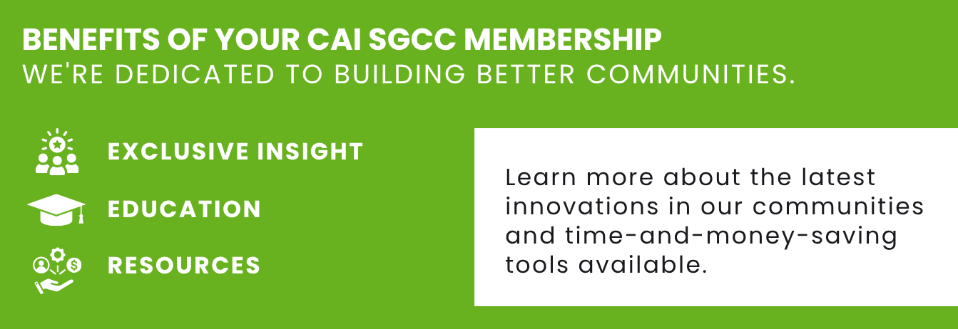 Green banner promoting CAI SGCC membership benefits: exclusive insight, education, and resources.