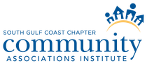 South Gulf Coast Chapter Community Associations Institute logo in blue and gold with stylized house figures