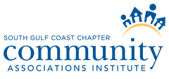 South Gulf Coast Chapter Community Associations Institute logo in blue and gold with stylized house figures