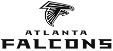 Black and white logo of the Atlanta Falcons NFL team, featuring a stylized falcon icon above the team name text.