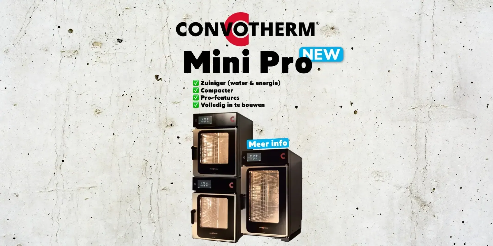 Twee convotherm mini pro ovens op een betonnen muur