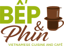 BEP & Phun Vietnamese cuisine and caf&eacute; logo with green and brown text and coffee cup icon