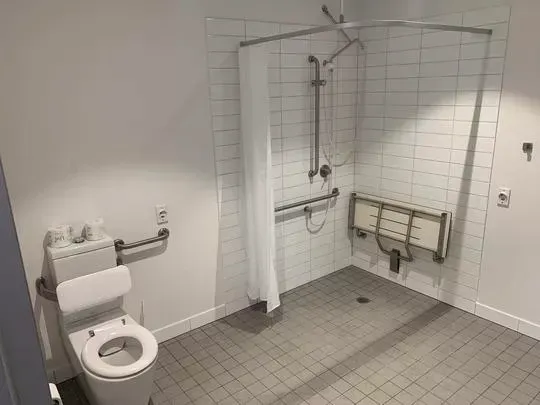 Disabled Toilet and Shower with a baby changing station.