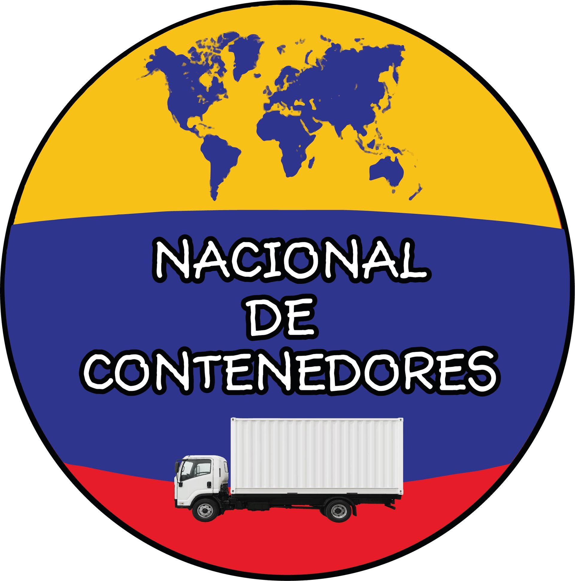 Logotipo circular con los colores de la bandera de Colombia, un mapa del mundo y el texto “Nacional de Contenedores”