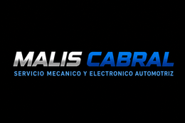 Logo “MALIS CABRAL” en blanco y azul sobre fondo negro, con el texto “Servicio mecánico y electrónico automotriz”.