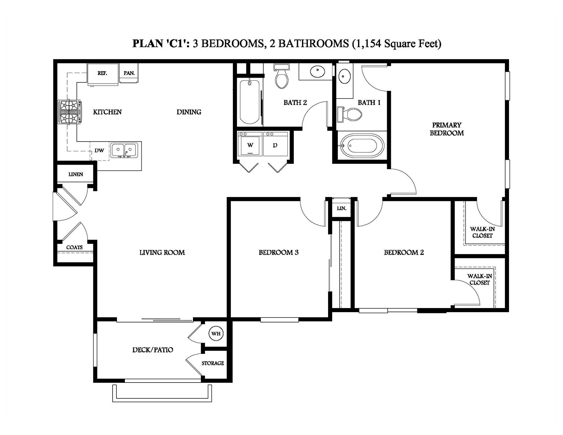 Plan B3 - 3 Bedrooms, 2 Bathrooms