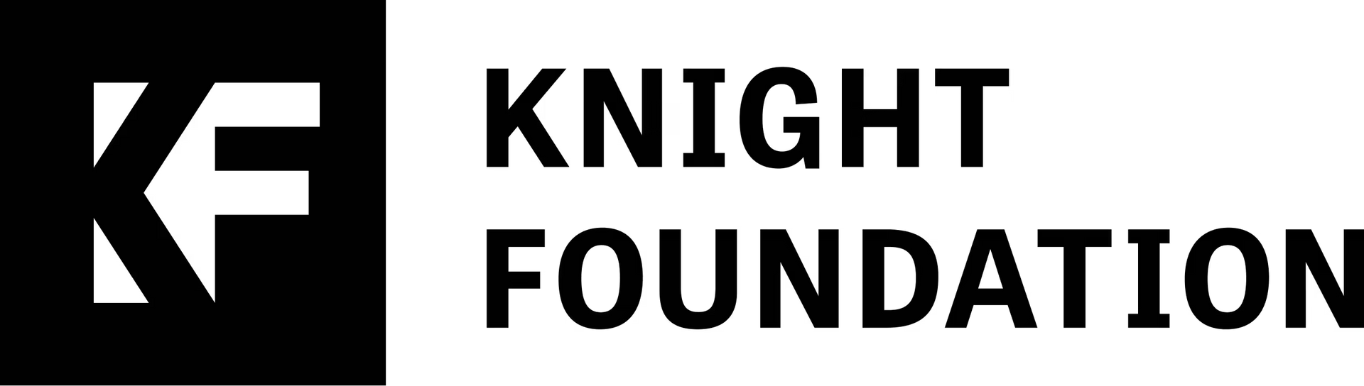 The black and white logo for the John S. and James L. Knight Foundation, featuring a stylized "KF" icon next to the text.
