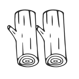 A black and white drawing of two logs with hands on them.
